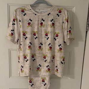 SHEIN White Mickey Mouse Print Pajama Set with Red and Yellow Accents
